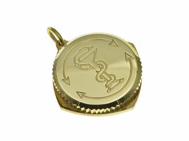 SOS Kapsel Silber vergoldet Medaillon mit Notfall-Symbol, Durchmesser 21 mm, Hersteller Juwelier Harnisch, ideal für Notfälle.