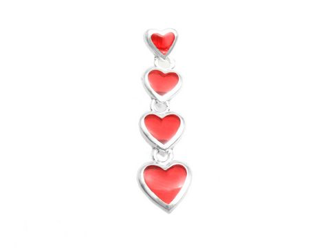 Herz Anhänger in Silber für Kinderschmuck mit vier roten Herzchen, Hersteller Juwelier Harnisch, ideal als liebevolles Geschenk für Kinder.