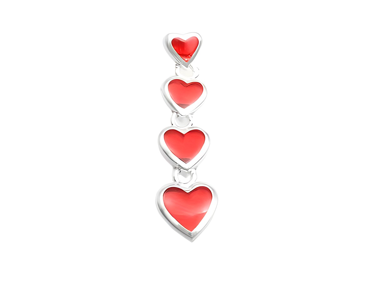 Herz Anhänger in Silber für Kinderschmuck mit vier roten Herzchen, Hersteller Juwelier Harnisch, ideal als liebevolles Geschenk für Kinder.