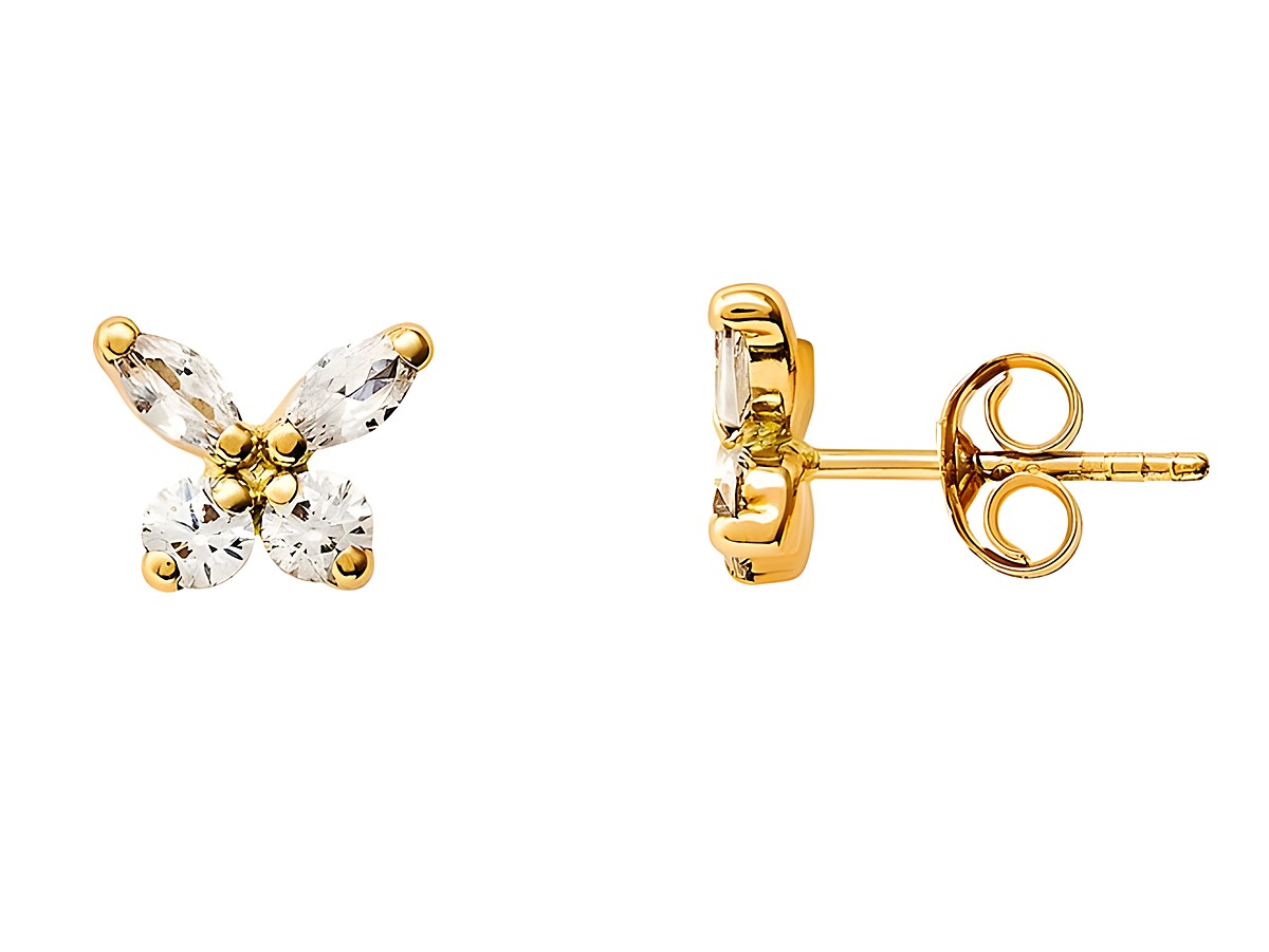 Gelbgold 585 Ohrstecker von Xenox in polierter Ausführung mit funkelnden Zirkonia, die in Form eines Schmetterlings arrangiert sind, ideal für elegante Anlässe.