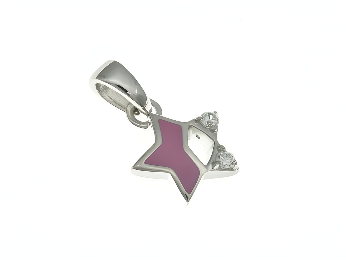 Stern Anhänger aus rhodiniertem Sterling Silber mit rosa Lack und Zirkonia für Kinder, Hersteller Juwelier Harnisch, ideal als Schmuckstück für kleine Mädchen.