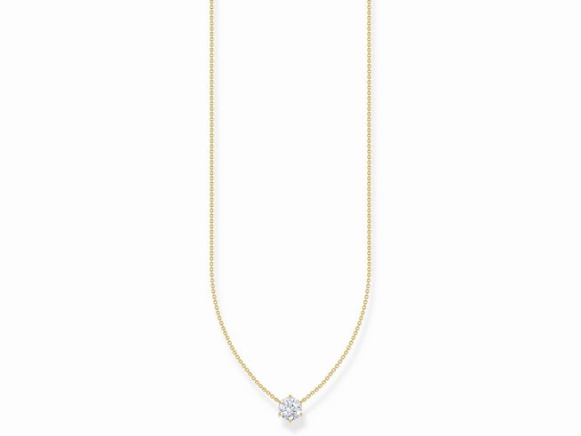 Thomas Sabo Essentials Kette aus Silber und vergoldetem Gelbgold, ausgestattet mit einem großen weißen Zirkonia, ein elegantes Schmuckstück mit einer Länge von 40 bis 45 cm.