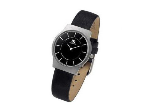 Danish Design IQ16Q581 Uhr aus Titan mit schwarzem Ziffernblatt und schlichtem Design, schwarzes Lederarmband, ideal für stilbewusste Träger.