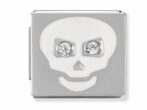 Emaille Anhänger mit weißem Totenkopf und zwei Zirkonia Augen, aus Steel IKONS von Nomination, Modell 230306 03.