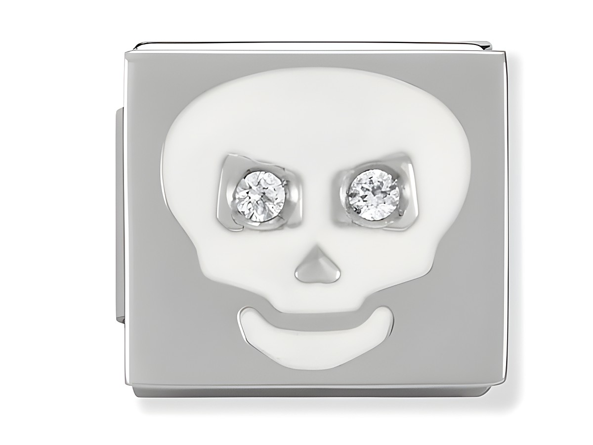 Emaille Anhänger mit weißem Totenkopf und zwei Zirkonia Augen, aus Steel IKONS von Nomination, Modell 230306 03.