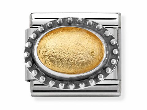 Classic Gelbgold Dublette mit Nietenrand aus Silber, ovaler goldfarbener Einsatz, glänzende Oberfläche, edles Design von Nomination Silvershine.