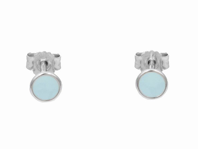 Ohrringe Rund aus Sterling Silber rhodiniert mit einem hellblauen Lack für Kinder, hergestellt vom Juwelier Harnisch. Diese eleganten Ohrstecker sind perfekt für kleine Ohren.