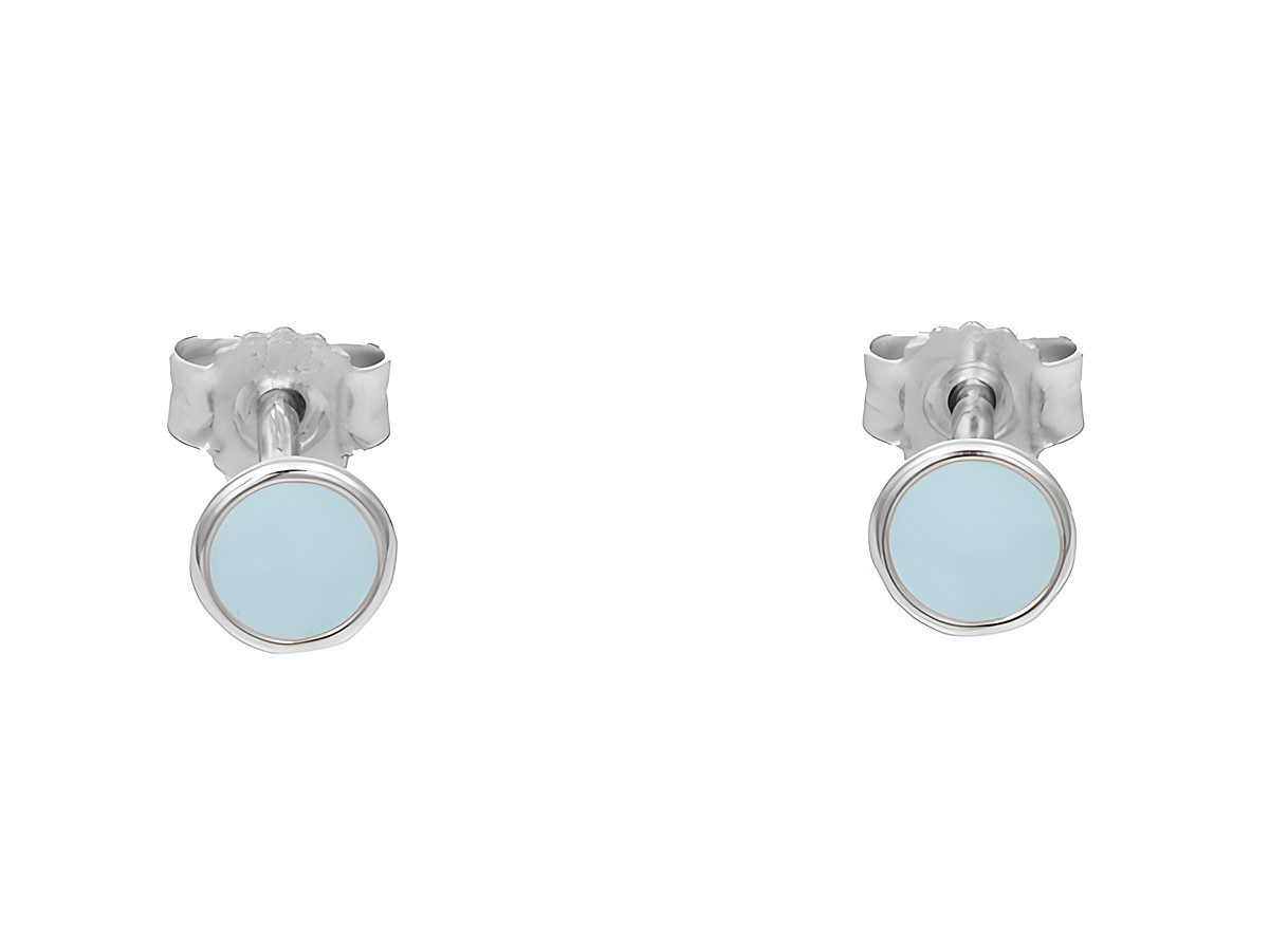Ohrringe Rund aus Sterling Silber rhodiniert mit einem hellblauen Lack für Kinder, hergestellt vom Juwelier Harnisch. Diese eleganten Ohrstecker sind perfekt für kleine Ohren.