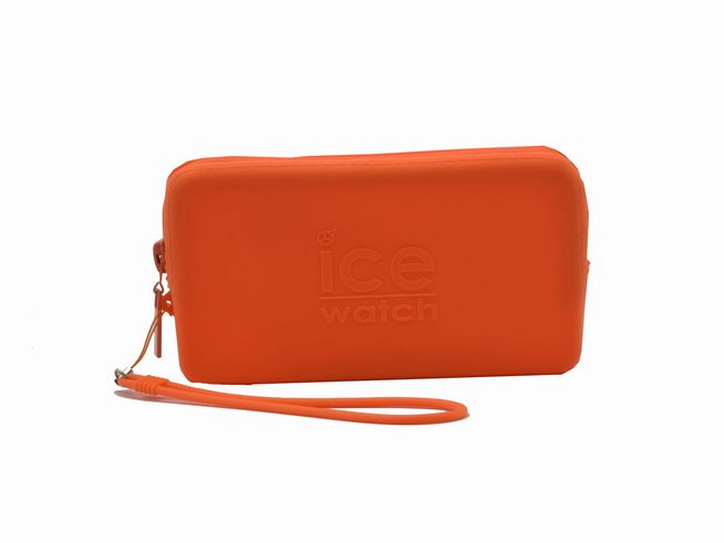 Silikon Tasche in leuchtendem Orange mit Reißverschluss und einem praktischen Handgelenkband, Hersteller Ice watch, dimensions 16,5x9 cm, ideal für Accessoires und Zusatzartikel.