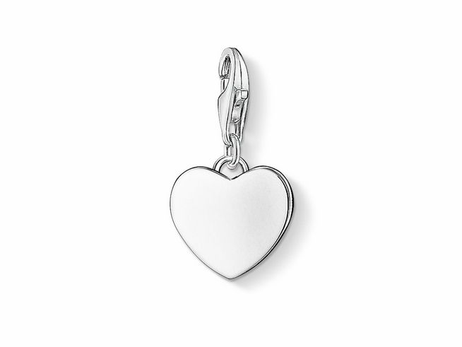 Silberner Herzcharms Anhänger von Thomas Sabo mit gravierbarer Fläche, Modell 0766-001-12, ideal für persönliche Botschaften und Geschenke.