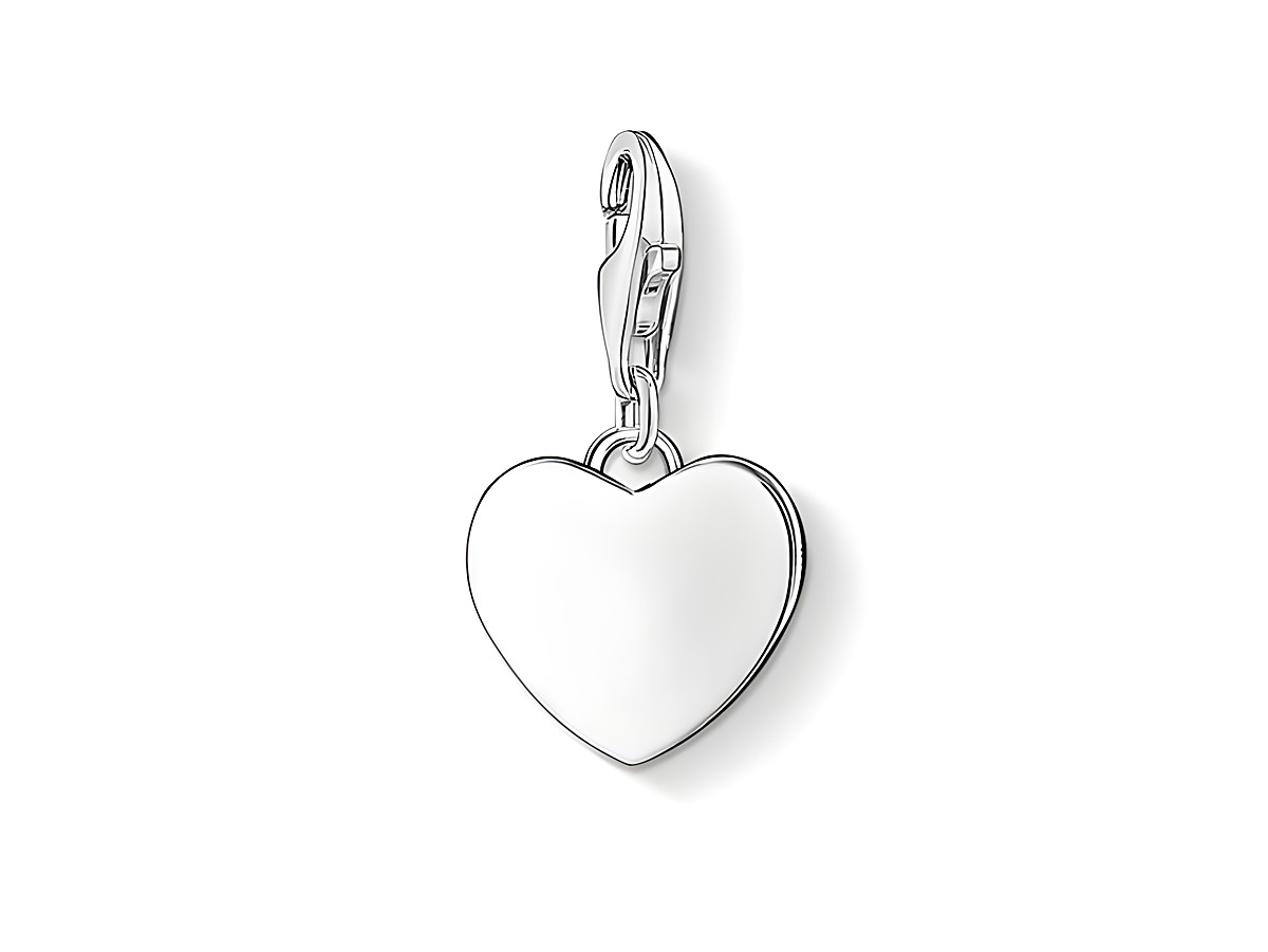 Silberner Herzcharms Anhänger von Thomas Sabo mit gravierbarer Fläche, Modell 0766-001-12, ideal für persönliche Botschaften und Geschenke.