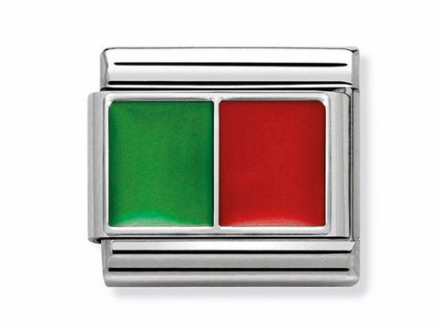 Stilvolles Composable Classic Symbol aus Edelstahl mit Emaille in grün-rot, flaggenförmiges Design, ideal für Schmuckliebhaber und als Teil einer eleganten Armbandkollektion.
