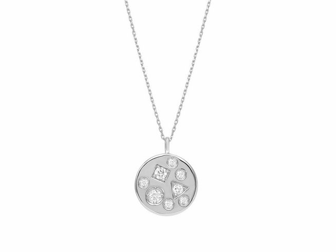 Xenox Sterling Silber Kette XS2223 mit Kareekette und einem runden Anhänger, verziert mit verschiedenen klaren Steinen in unterschiedlichen Formen, Länge 40-45 cm, modisches Schmuckstück.