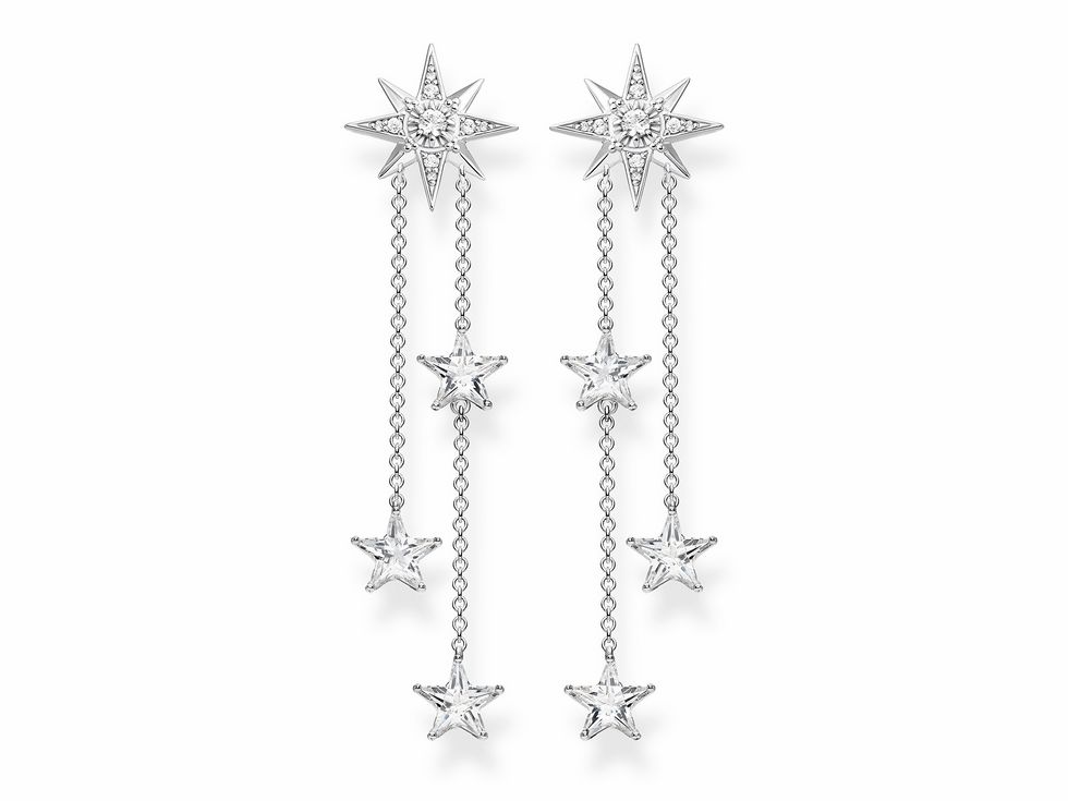 Thomas Sabo Ohrhänger in Sterling Silber mit Zirkonia, gestaltet als Sterne. Die eleganten Ohrringe haben zwei hängende Sternchen und funkeln dezent. Perfekt für jeden Anlass.