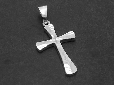 Kreuz Anhänger aus Sterling Silber mit Diamantschliff und Muster, Hersteller: Juwelier Harnisch, elegantes Design für die besondere Gelegenheit.