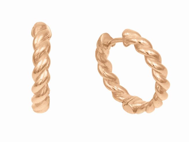 Creolen gedrehte Kordel 1,9 cm aus Sterling Silber vergoldet in Roségold poliert, Hersteller Juwelier Harnisch, Ohrclips in elegantem Design für stilvolle Akzente.