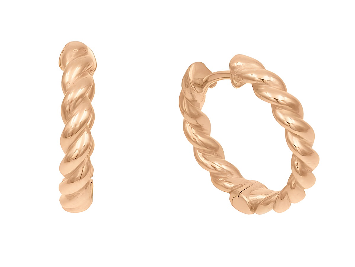 Creolen gedrehte Kordel 1,9 cm aus Sterling Silber vergoldet in Roségold poliert, Hersteller Juwelier Harnisch, Ohrclips in elegantem Design für stilvolle Akzente.