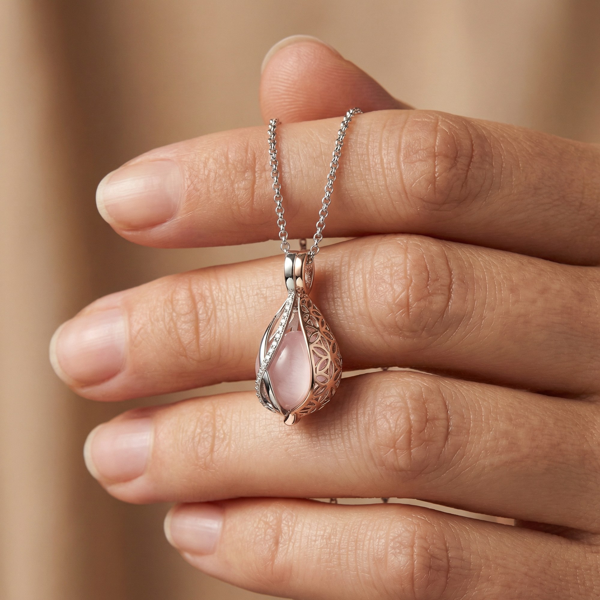 Engelsrufer LEBENSBLUME Kette Himmelsträne mit Bicolor - Roségold vergoldet auf Silber Rosa 42cm Gr. XS – Ansicht 2