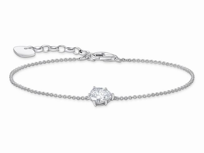 Elegantes Thomas Sabo Essentials Armband aus Silber mit einem großen Zirkoniatropfen in der Mitte, verziert mit funkelndem Zirkonia, verstellbare Länge von 16 bis 19 cm.