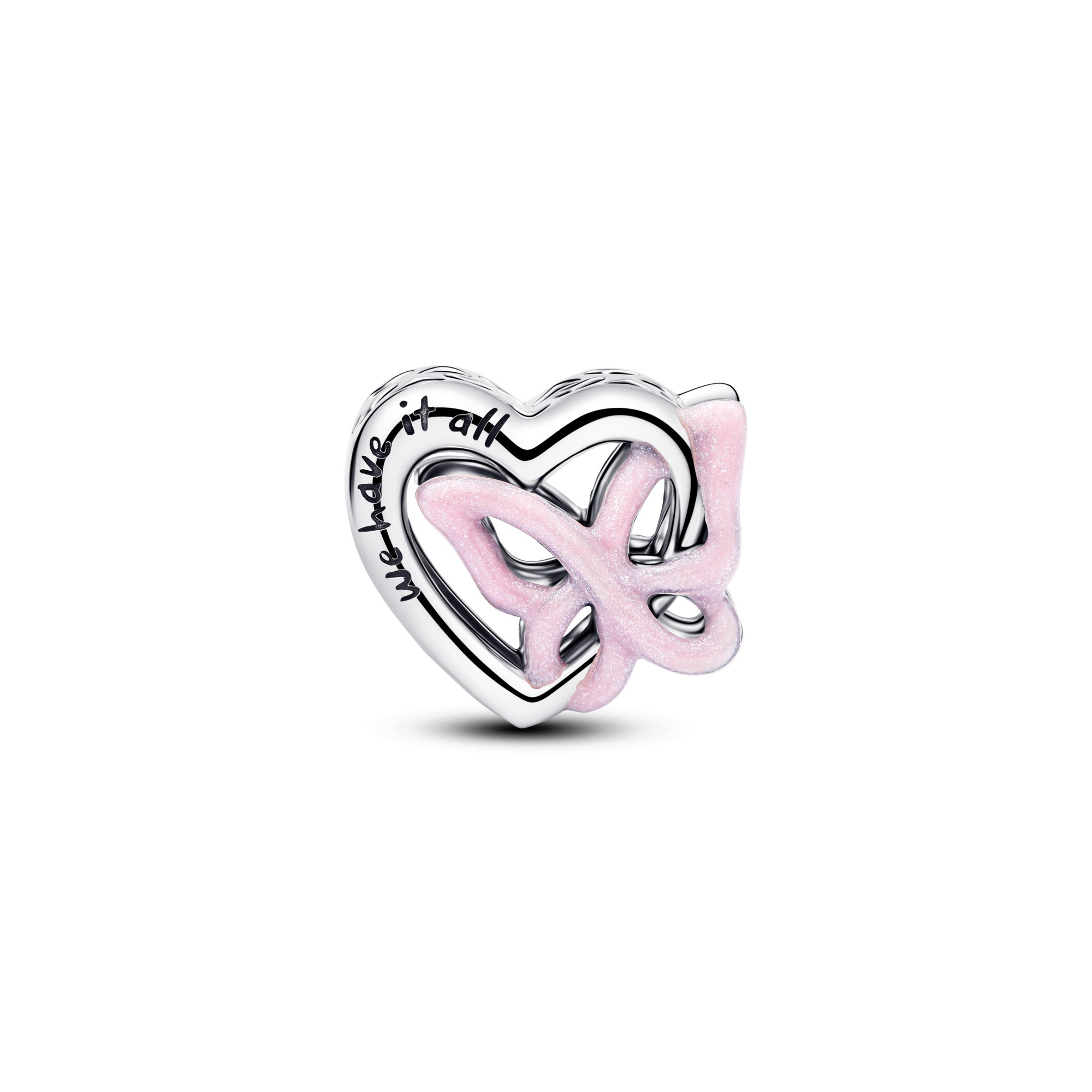 Pandora Verschlungenes Herz und Schmetterling Charm - Sterling Silber - Emaille Pink – Ansicht 2