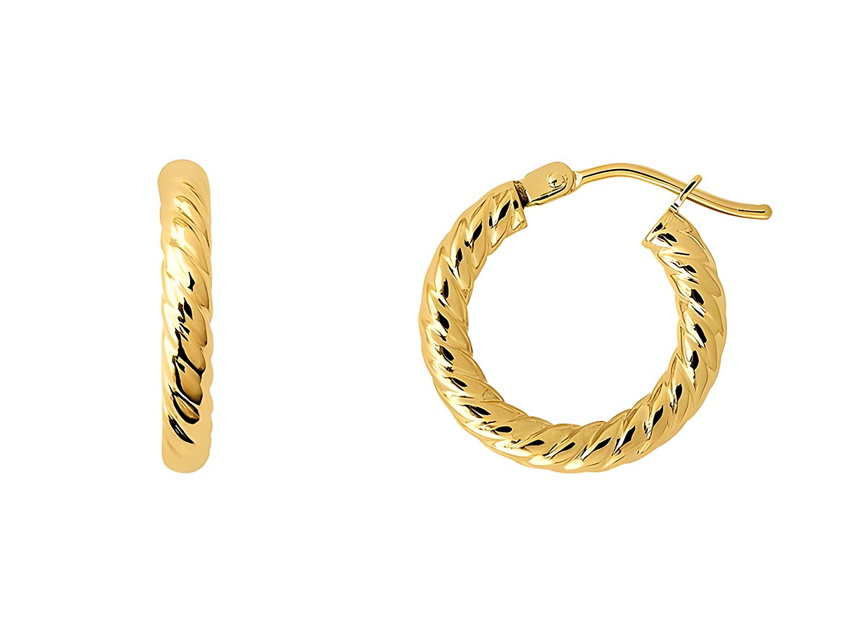 Gelbgoldene Creolen aus 585 Echtgold von Xenox, poliert und im gedrehten Design, eleganter Ohrschmuck für stilvolle Akzente.