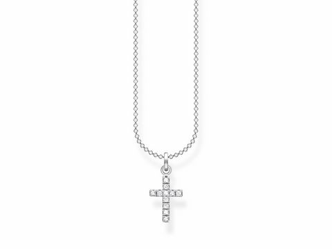 Kette mit Anhänger in Form eines Kreuzes aus Silber, besetzt mit klaren Zirkonia, individuell einstellbar auf 38, 40, 42 oder 45 cm, aus der Thomas Sabo Charming Collection.