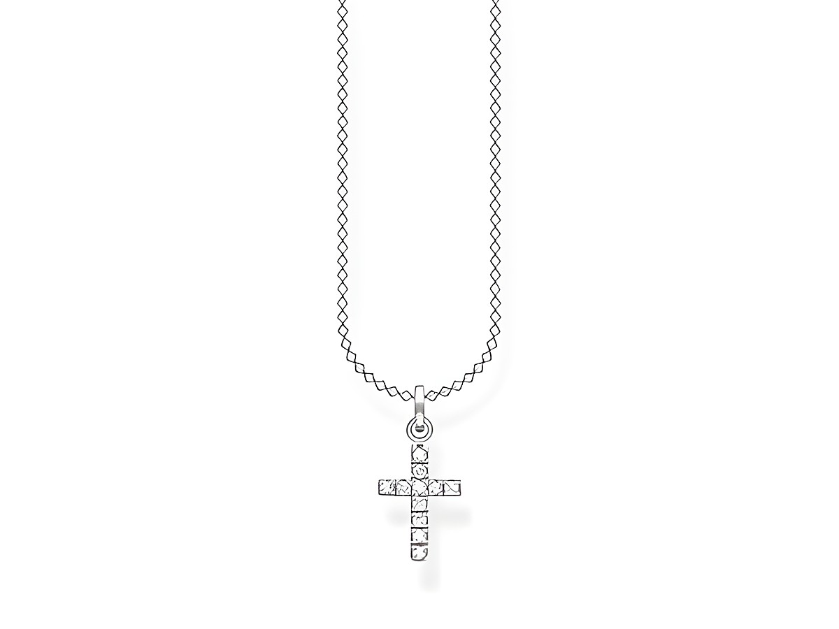 Kette mit Anhänger in Form eines Kreuzes aus Silber, besetzt mit klaren Zirkonia, individuell einstellbar auf 38, 40, 42 oder 45 cm, aus der Thomas Sabo Charming Collection.