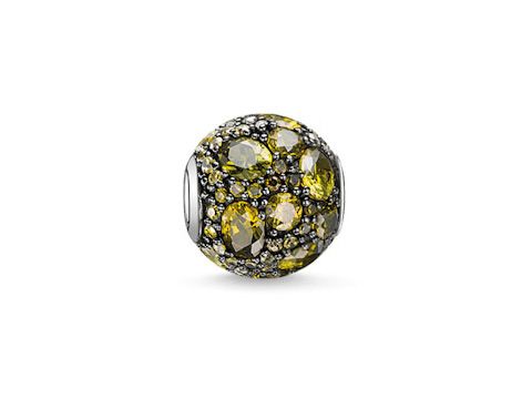 Karma Beads K0103-643-6 von Thomas Sabo in Sterling Silber mit grünem Zirkonia-Stein, geschwungenes Design mit funkelnden Elementen, ideal für individuelle Armbänder.