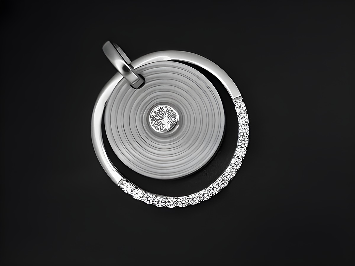 Kreis Design Anhänger aus 925 Sterling Silber, rhodiniert, modisch mit Zirkonia, Hersteller Juwelier Harnisch, besonderes Design, eleganter Look für jeden Anlass.