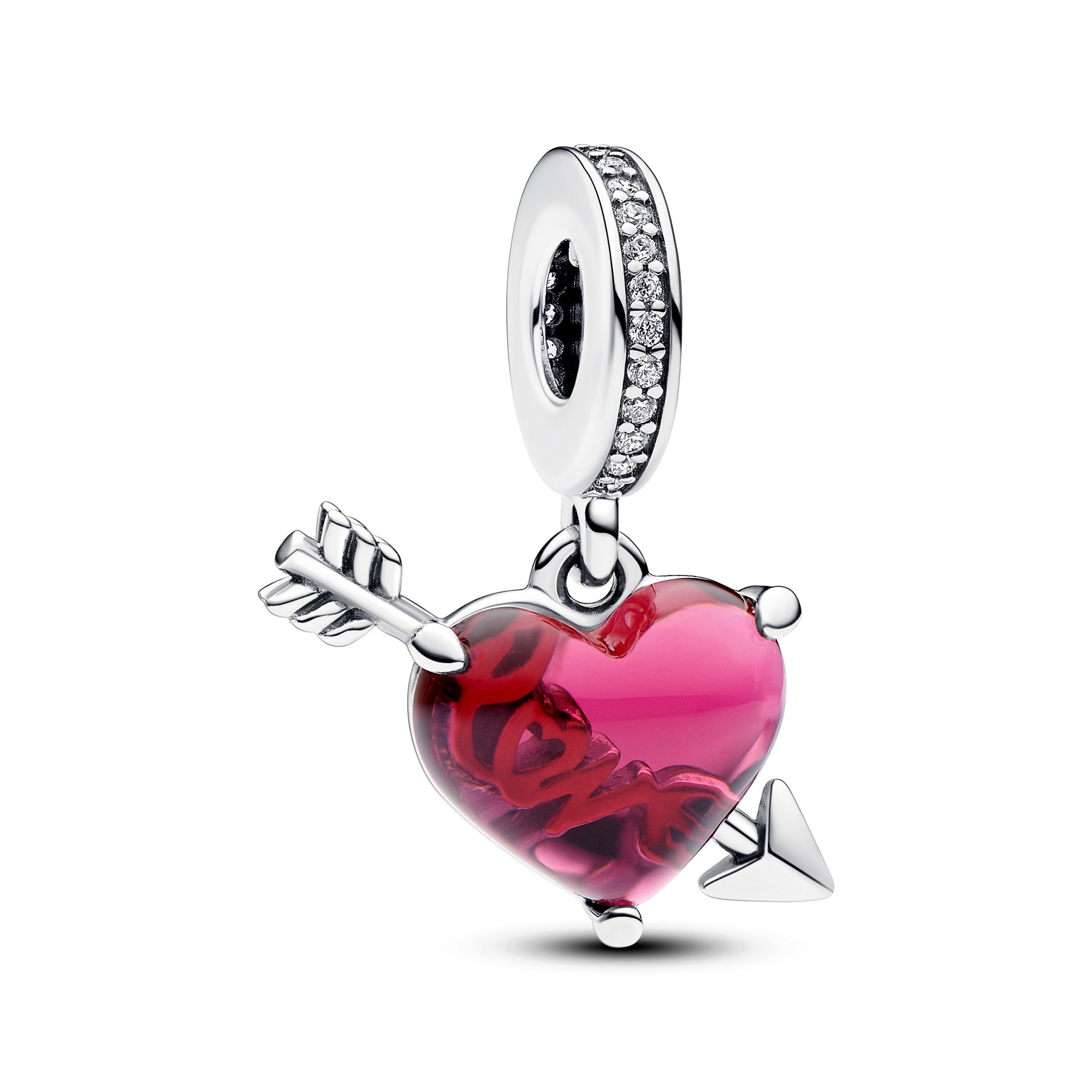 Pandora Rotes Herz & Pfeil Murano-Glas Charm-Anhänger - Sterling Silber - Zirkonia Rot