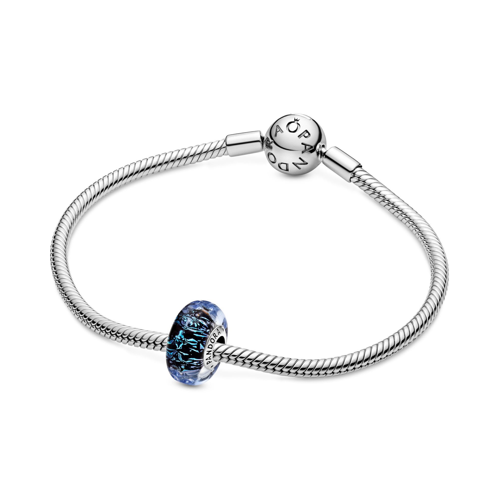 Pandora Silber Gewellter dunkelblauer Muranoglas-Ozean-Charm – Ansicht 4
