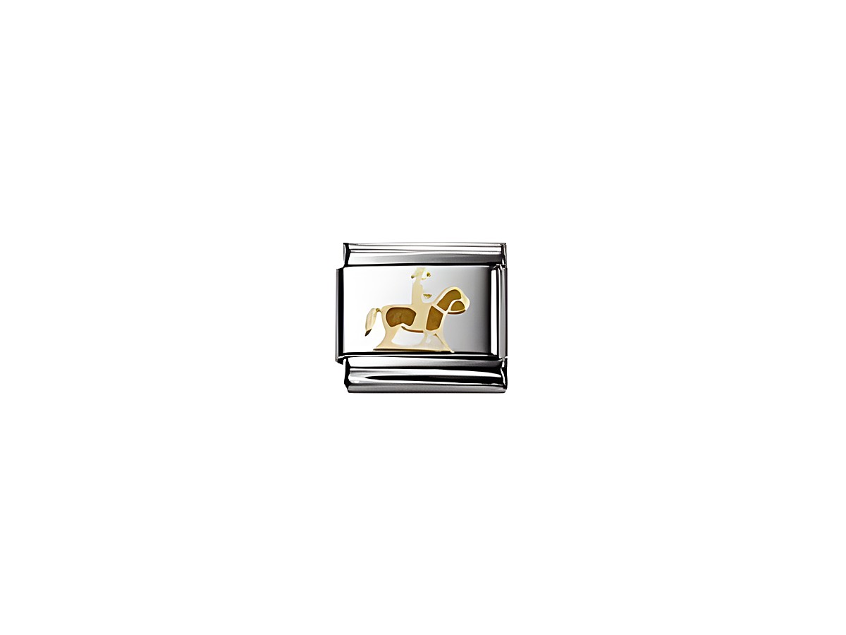 Emaillierte Charm mit einem Cowboy auf einem Pferd, gefertigt von Nomination, Modell Classic DAILY LIFE Cowboy 030242 12, glänzender Edelstahlrahmen.