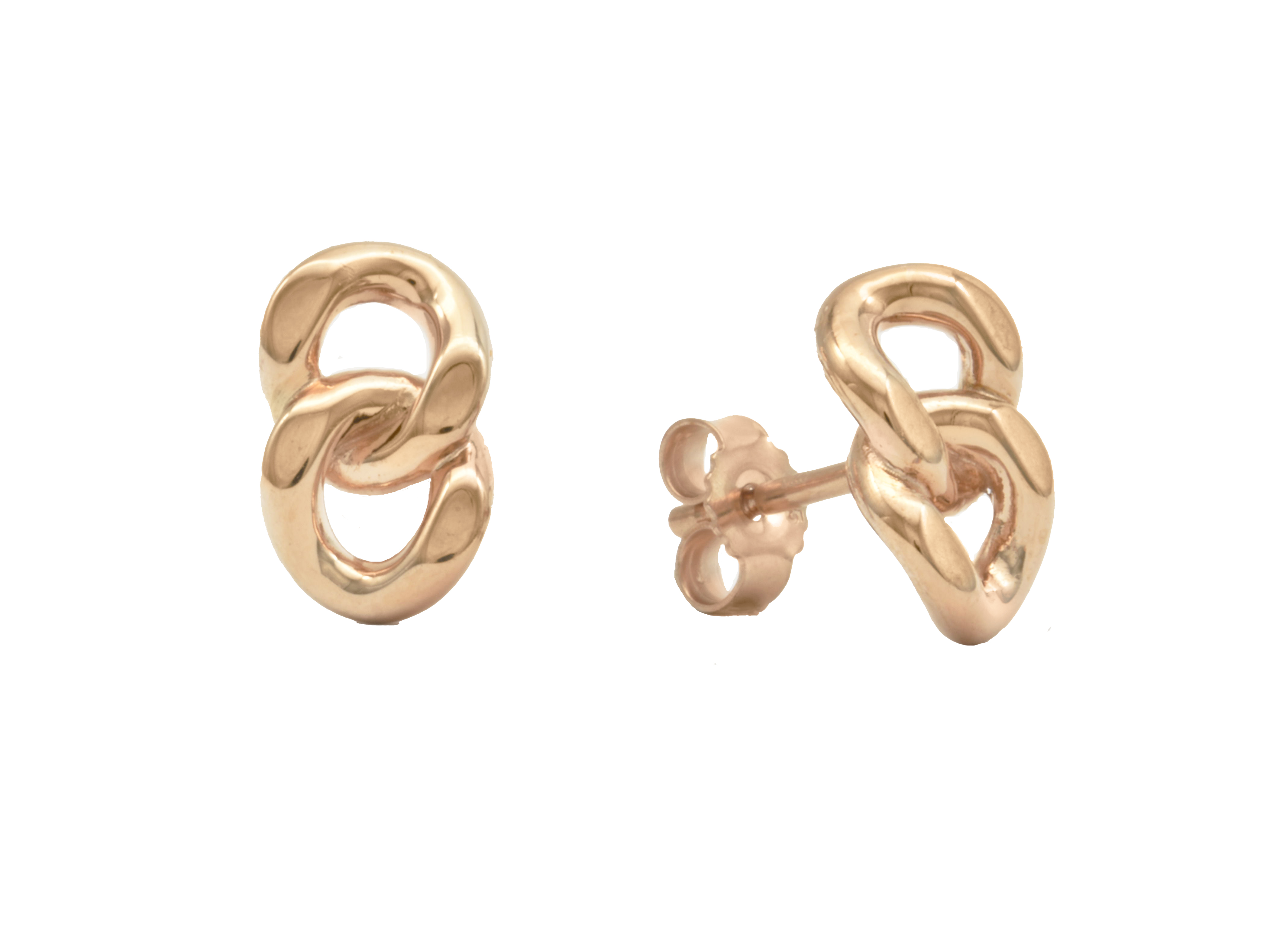 Ohrstecker Panzerringe aus sterling Silber 925, vergoldet in Roségold, poliert, ohne Stein, von Hersteller Juwelier Harnisch, elegantes Design.