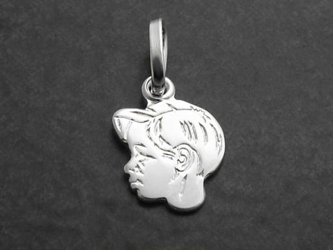 39727-0 Anhänger Boy in Form eines Jungenkopfes aus 925 Sterling Silber, ideal als Geschenkidee für Kinder, gefertigt vom Juwelier Harnisch.