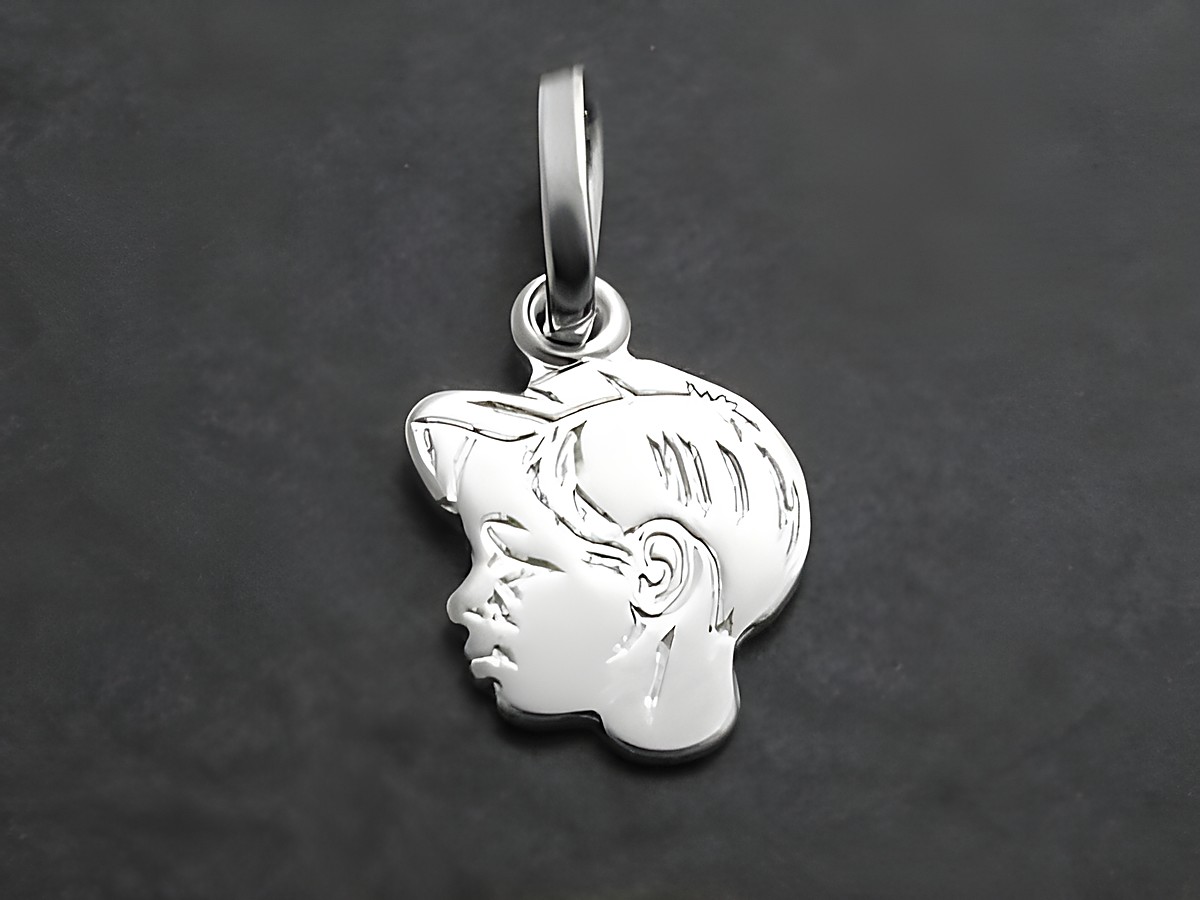 Anhänger Boy in Form eines Jungenkopfes aus 925 Sterling Silber, ideal als Geschenkidee für Kinder, gefertigt vom Juwelier Harnisch.
