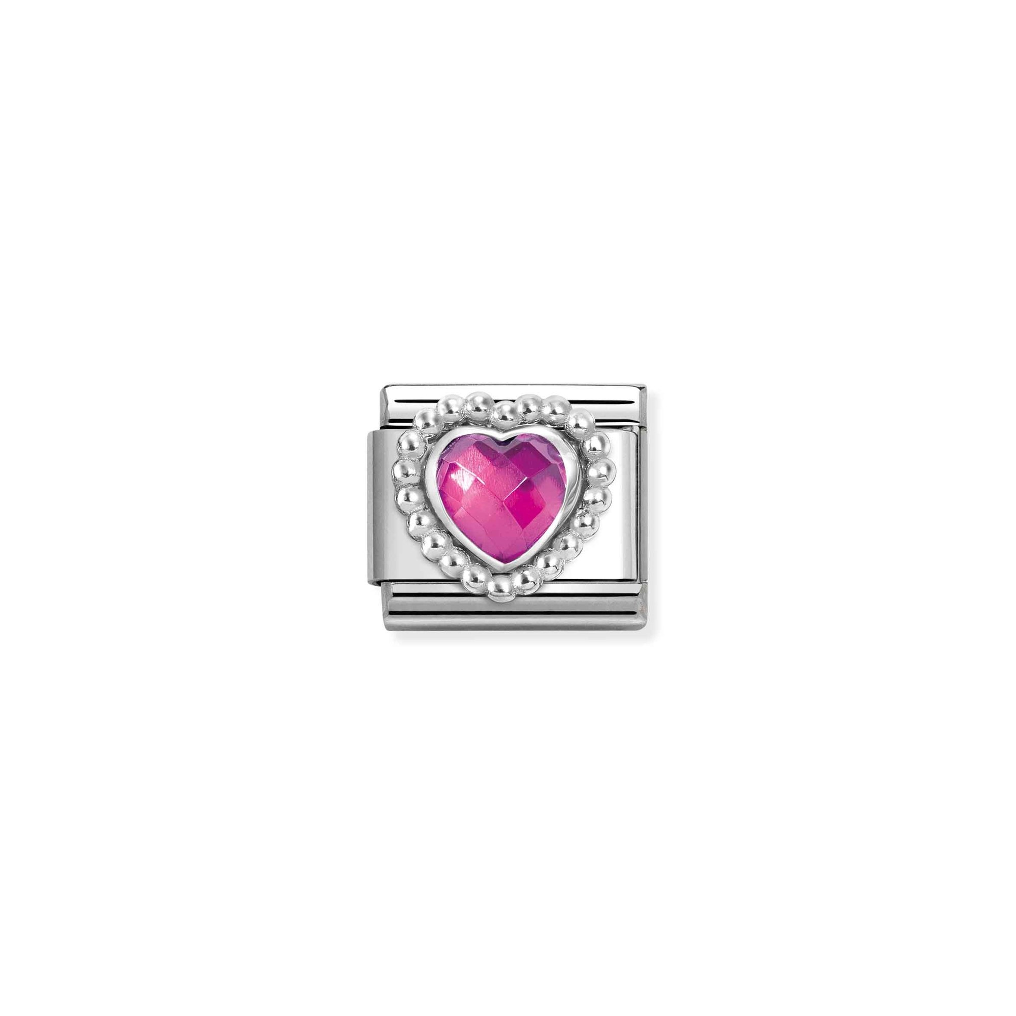 Nomination Composable Classic Charm Herz Kugelfassung fuchsia - Edelstahl, Sterling Silber, Zirkonia