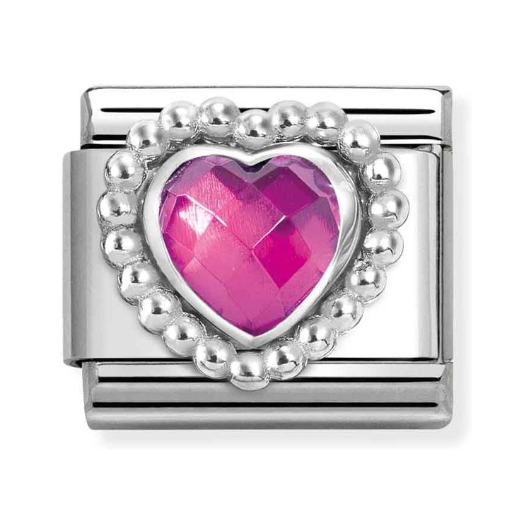 Nomination Composable Classic Charm Herz Kugelfassung fuchsia - Edelstahl, Sterling Silber, Zirkonia