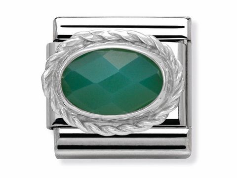 Kordelrand Charm in Achat Grün von Nomination mit Silvershine Steinen, ovaler grüner Edelstein in facettierter Optik, ideal für individuelle Armbänder.