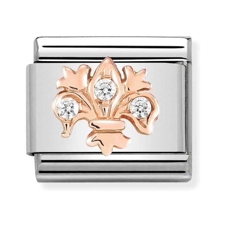 Nomination Composable Classic Charm Lilie weiß - Edelstahl, roségoldfarben, Zirkonia