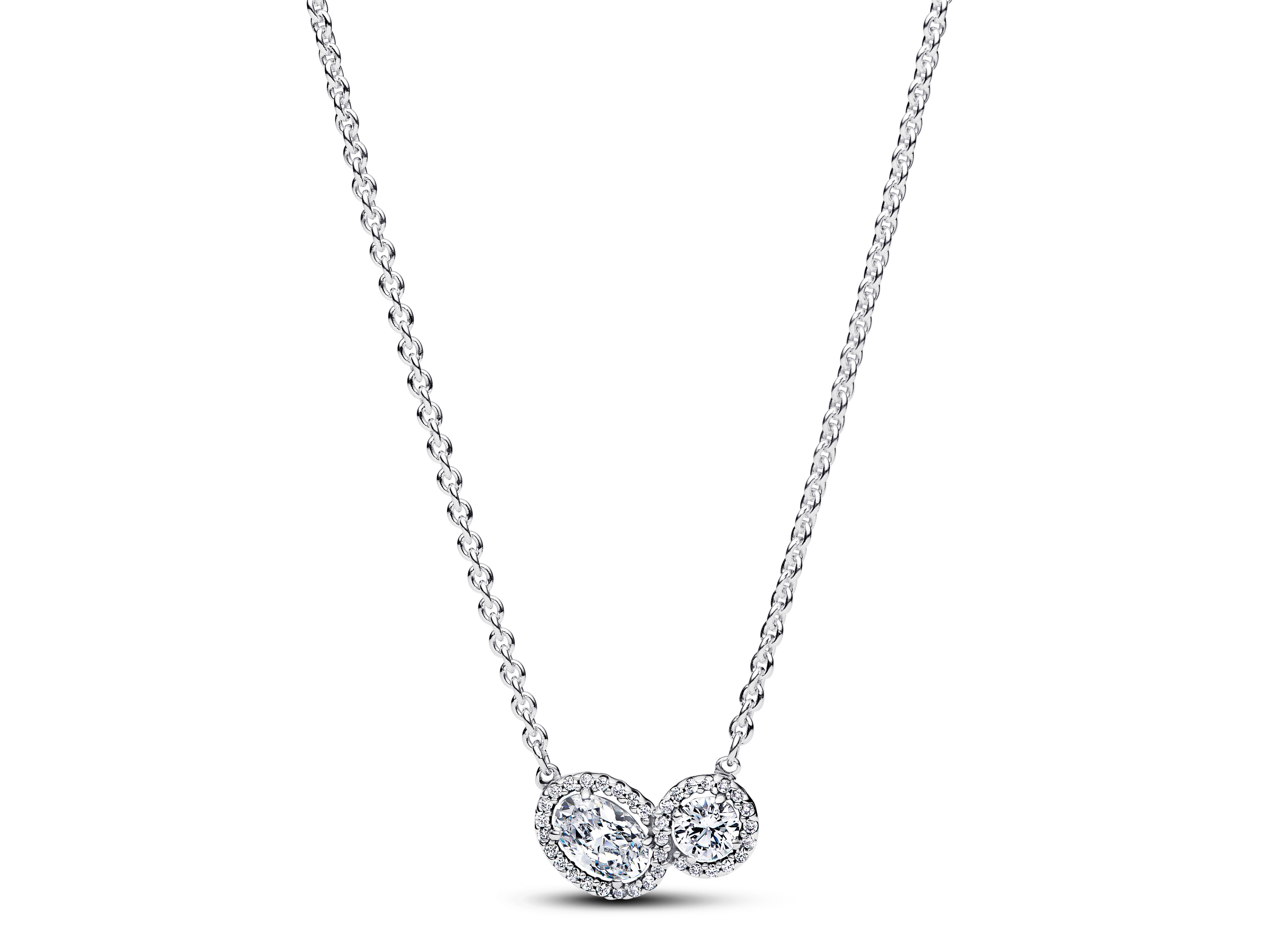 Sterling Silber Kette mit Umarmende Halo-Anhänger, verziert mit Zirkonia, Länge 45 cm, elegant und zeitlos, ideal als Geschenk oder für besondere Anlässe.