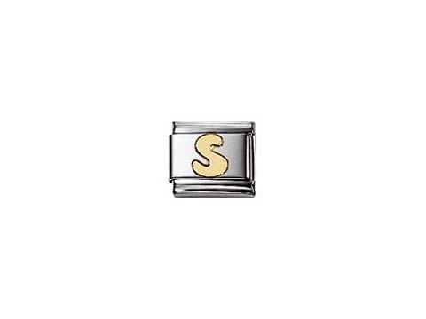 Goldene Buchstabenplatte mit dem Buchstaben S aus Gold und Gold Glitzer, für das NOMINATION Classic Armband, hochwertig und elegant.