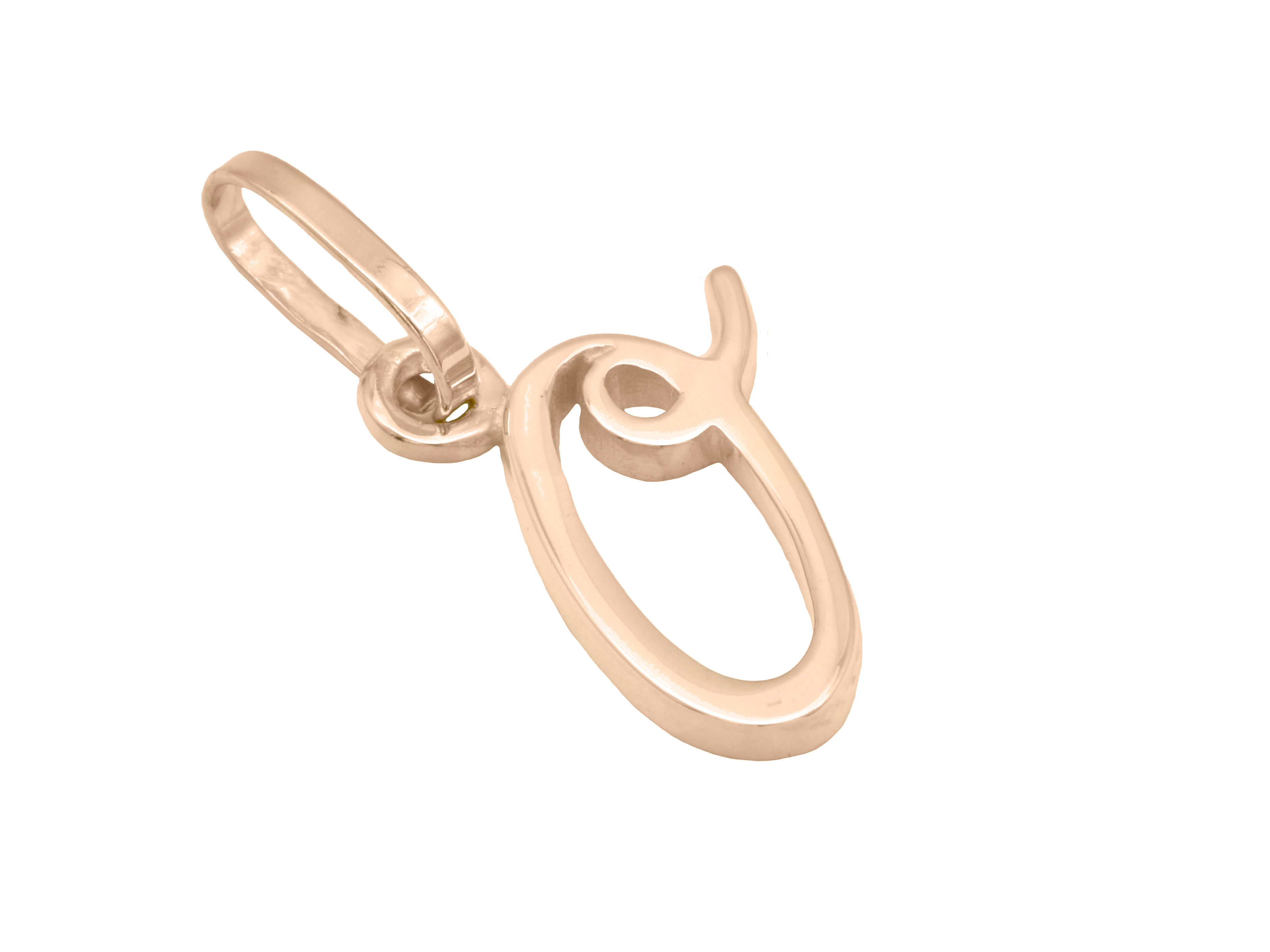 Buchstaben Anhänger O aus poliertem Sterling Silber in Roségold vergoldet, hergestellt von Juwelier Harnisch, stilvoll und modern für vielseitigen Schmuckgebrauch.