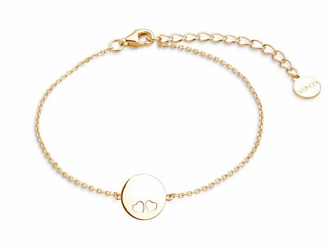 Silberarmband XS3572G von Xenox mit LOVE STORY Motiv, vergoldete Ankerkette, Herzchen an dem runden Anhänger, verstellbar von 15 bis 18,5 cm, elegantes Schmuckstück für jeden Anlass.