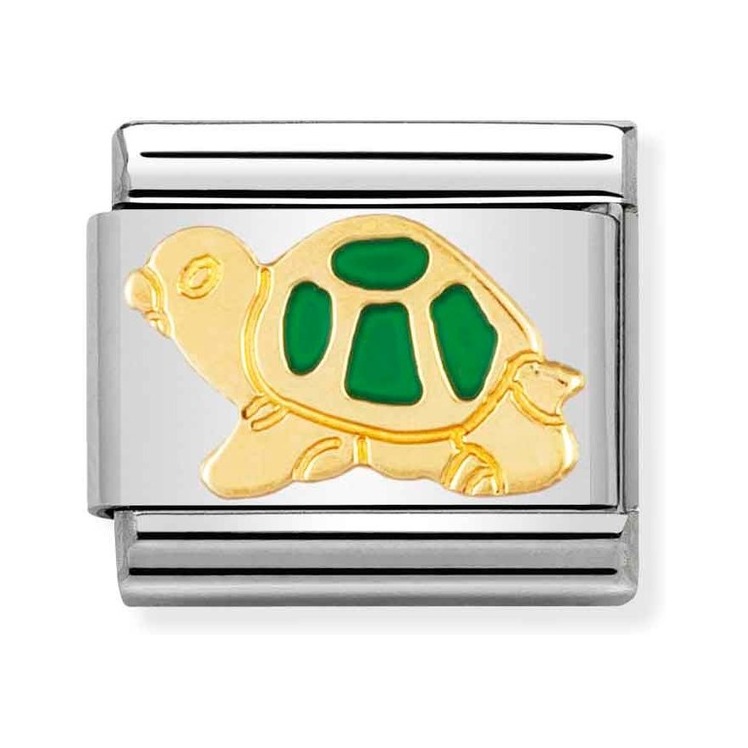Nomination Composable Classic Charm Schildkröte grün - Edelstahl, Gold 750 Gelbgold, Emaille
