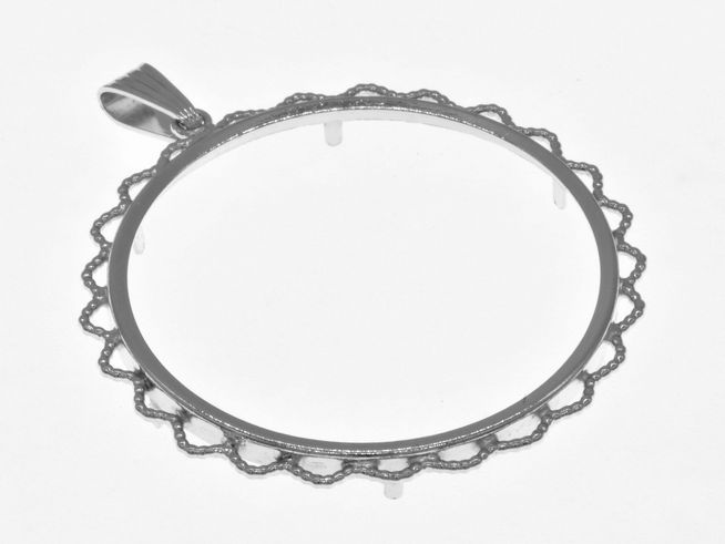Münzfassung Anhänger aus echtem Silber, rhodiniert, mit Blütenkordel-Design, für Münzen bis 4,0 cm Durchmesser, 37,9 mm max. Münzen. Hersteller: Juwelier Harnisch.