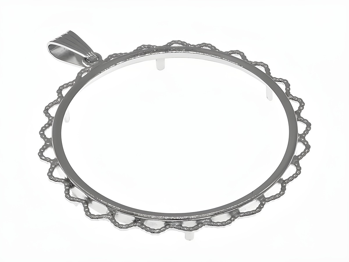 Münzfassung Anhänger aus echtem Silber, rhodiniert, mit Blütenkordel-Design, für Münzen bis 4,0 cm Durchmesser, 37,9 mm max. Münzen. Hersteller: Juwelier Harnisch.