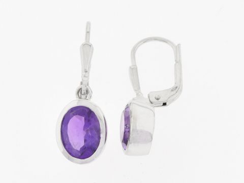 Silber Ohrringe oval rhodiniert mit lila Zirkonia von Juwelier Harnisch, elegante Ohrhänger mit Stein für stilvolle Akzente.
