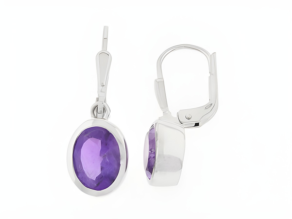 Silber Ohrringe oval rhodiniert mit lila Zirkonia von Juwelier Harnisch, elegante Ohrhänger mit Stein für stilvolle Akzente.