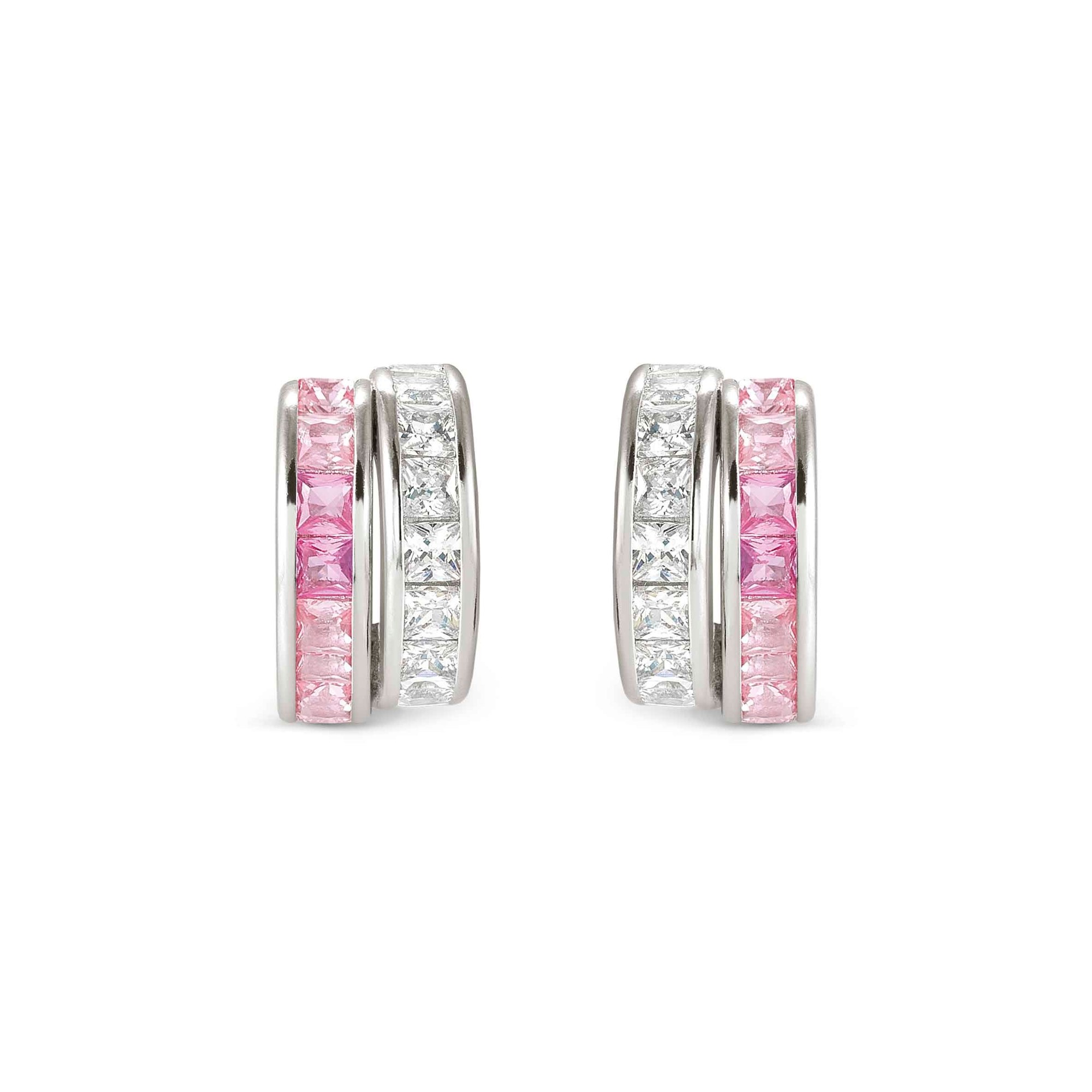 Nomination DAYTONIGHT Doppelte Creolen aus Sterling Silber - Zirkonia besetzt - Weiß - Rosa – Ansicht 5
