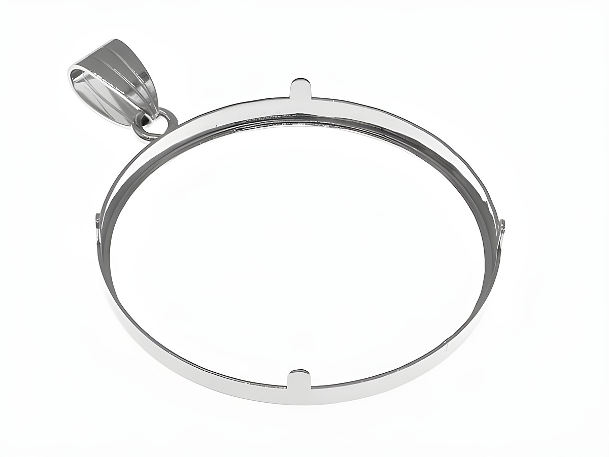 Münzfassung Anhänger schlicht aus 925 Sterling Silber rhodiniert, geeignet für Münzen bis 34 mm Durchmesser, Hersteller Juwelier Harnisch. Ideal für persönliche Münzsammlungen. – Ansicht 3